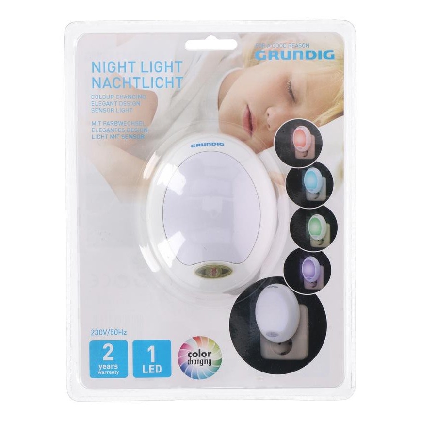 Grundig 174 – LED Noćno RGB svjetlo za utičnicu sa senzorom 1xLED/0,4W/230V