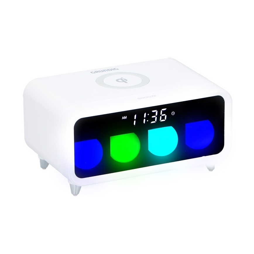 Grundig - LED Prigušiva noćna lampa s budilicom i bežičnim punjenjem LED/5W/230V