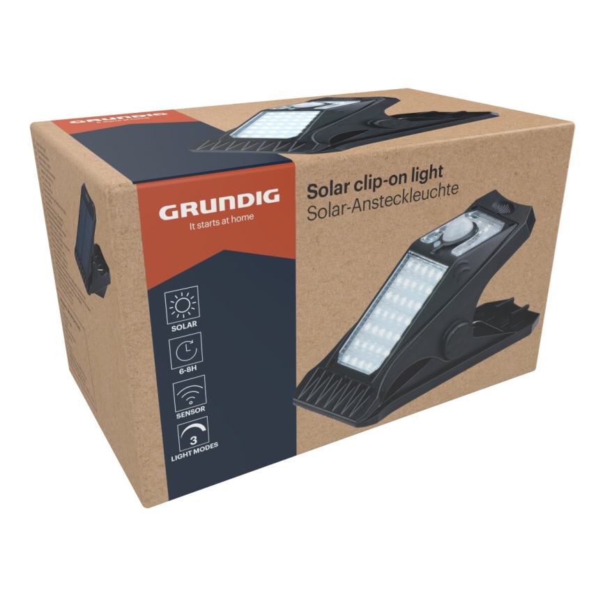 Grundig - LED Solarna svjetiljka sa senzorom CLIP-ON LED/9W/3,7V IP44