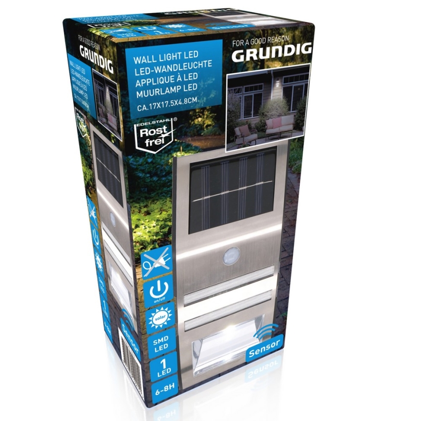 Grundig - LED Solarna zidna svjetiljka sa senzorom za pokret i dan/noć LED/1xAA 600mAh IP64