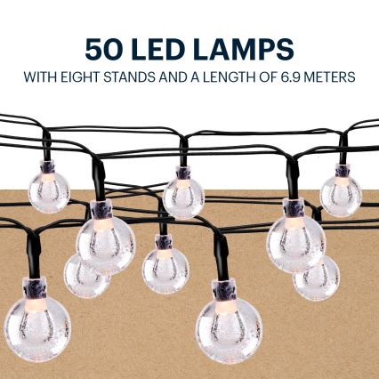 Grundig - LED Solarni lanac 50xLED/8 funkcija 6,9m topla bijela