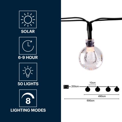 Grundig - LED Solarni lanac 50xLED/8 funkcija 6,9m topla bijela