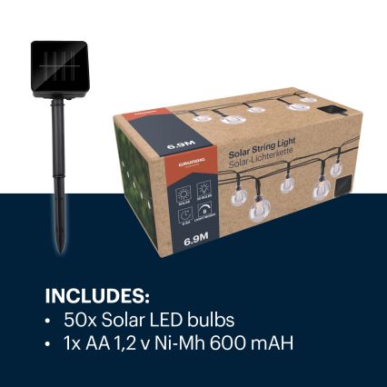 Grundig - LED Solarni lanac 50xLED/8 funkcija 6,9m topla bijela