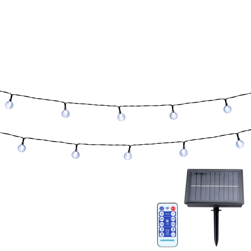 Grundig - LED solarni lanac s prigušivanjem 50xLED/8 funkcija 9,35m topla bijela 1200 mAh IP44 + daljinski upravljač