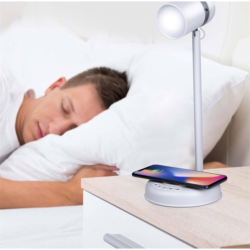 Grundig - LED stolna svjetiljka s bežičnim punjenjem i zvučnikom 3-u-1 LED/15W/5V