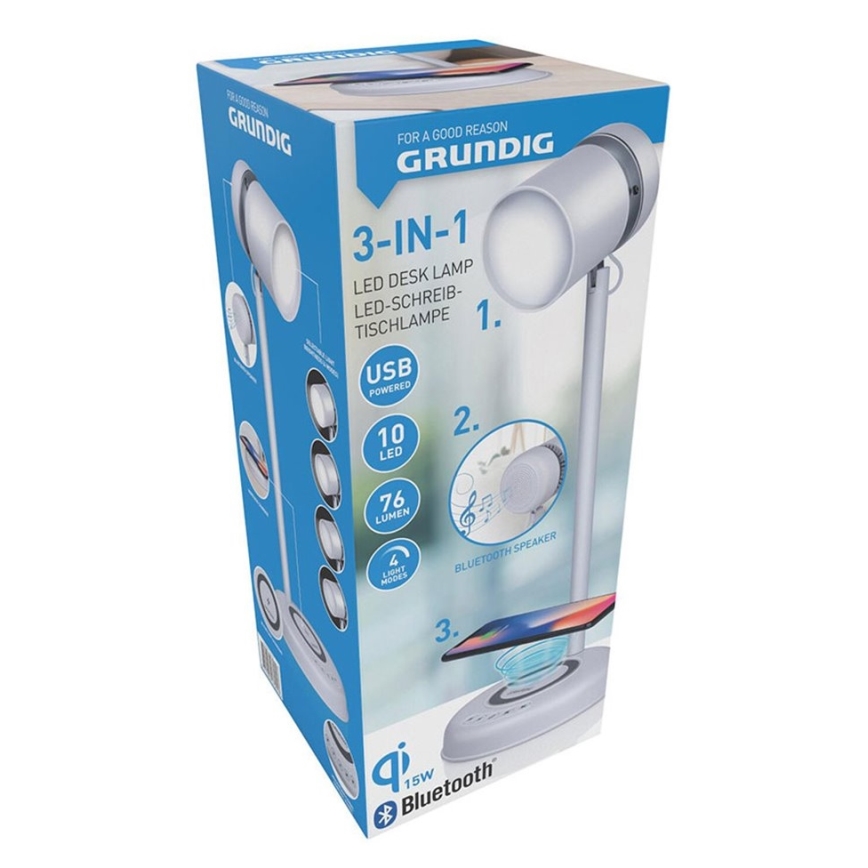 Grundig - LED stolna svjetiljka s bežičnim punjenjem i zvučnikom 3-u-1 LED/15W/5V