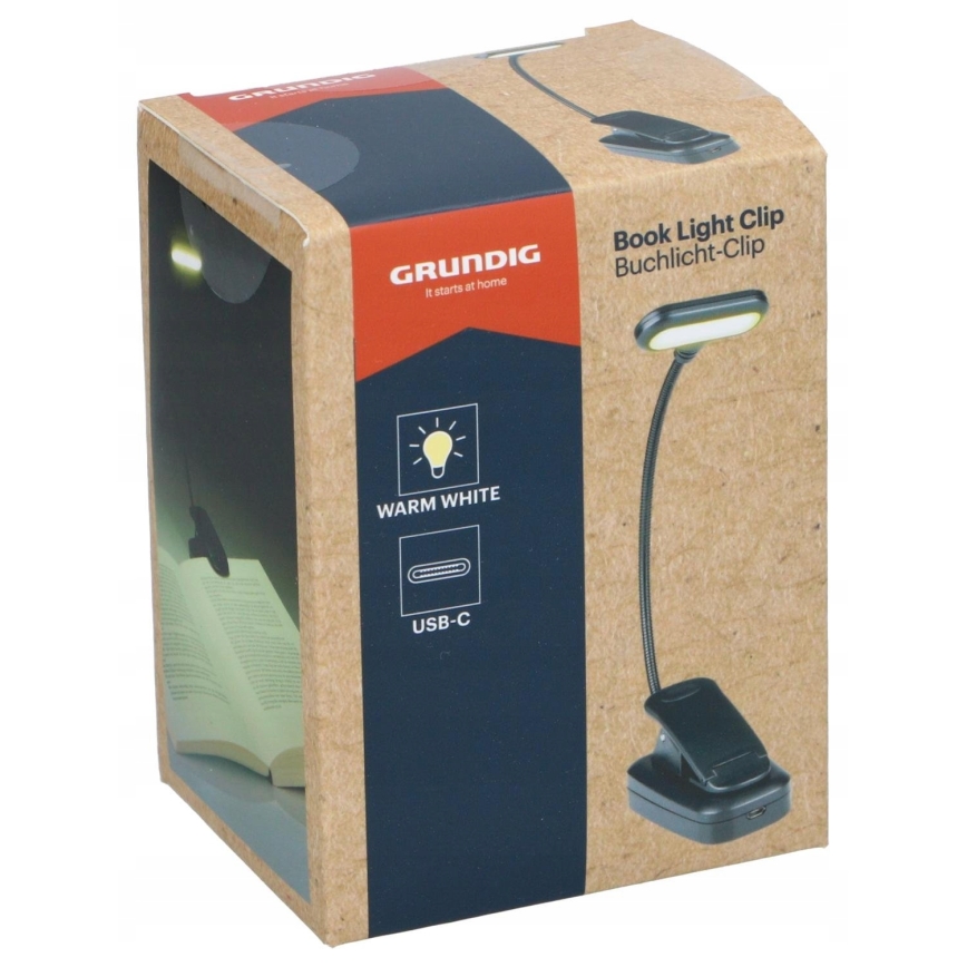Grundig - Punjiva stolna LED lampa s kopčom, 5V, 400 mAh, crna