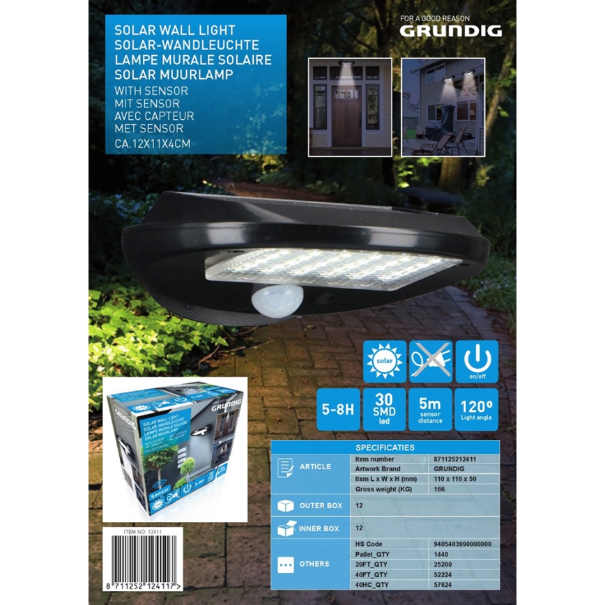 Grundig - SET 2x LED Solarna zidna svjetiljka sa senzorom LED/3,2V
