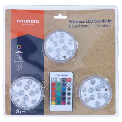 Grundig - SET 3x LED RGBW svjetiljka s mogućnošću prigušivanja LED/3W/3xAAA IP65 + daljinski upravljač