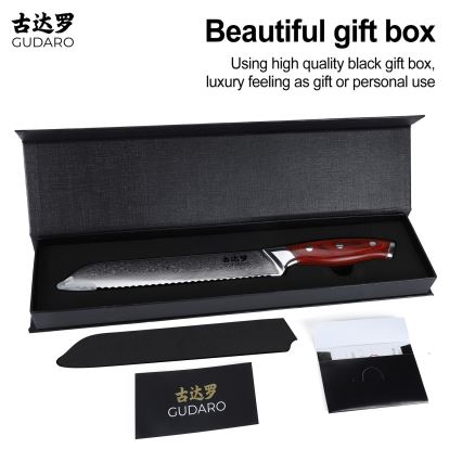 Gudaro - Damaščanski kuhinjski nož za kruh KENSHO 8, 67 slojeva čelika, duljina 20 cm