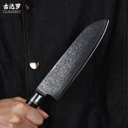 Gudaro - Kuhinjski Santoku nož AKIRO 7, od damaskskog čelika s 67 slojeva, duljina 17,5 cm, crni