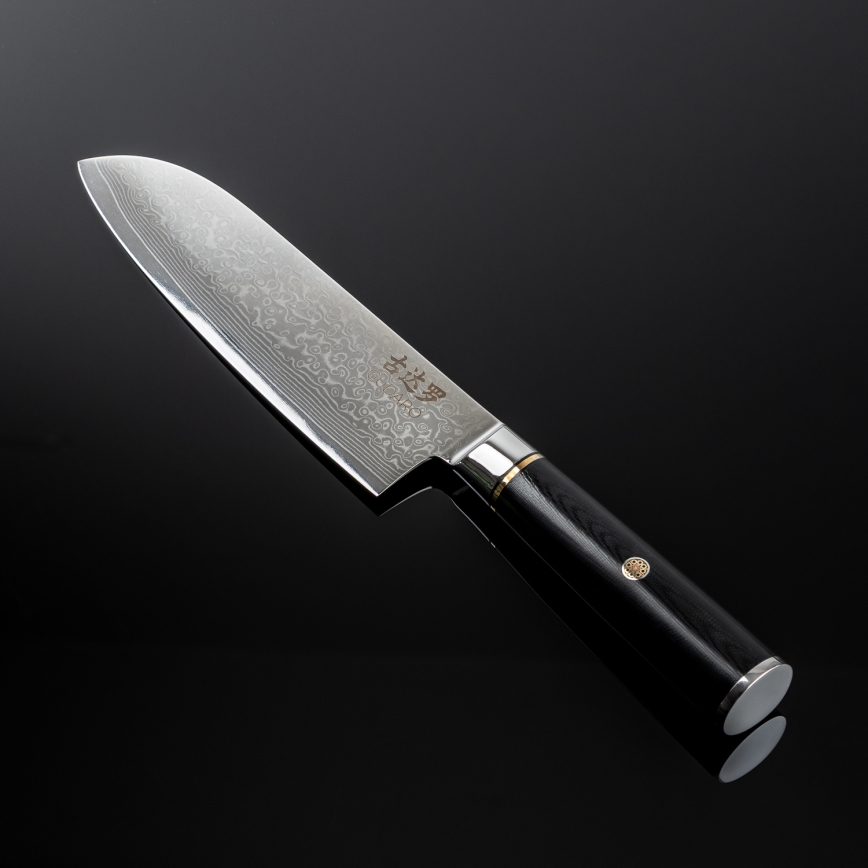 Gudaro - Kuhinjski Santoku nož AKIRO 7, od damaskskog čelika s 67 slojeva, duljina 17,5 cm, crni