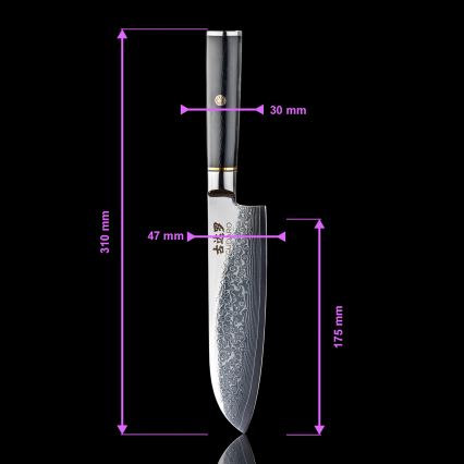 Gudaro - Kuhinjski Santoku nož AKIRO 7, od damaskskog čelika s 67 slojeva, duljina 17,5 cm, crni