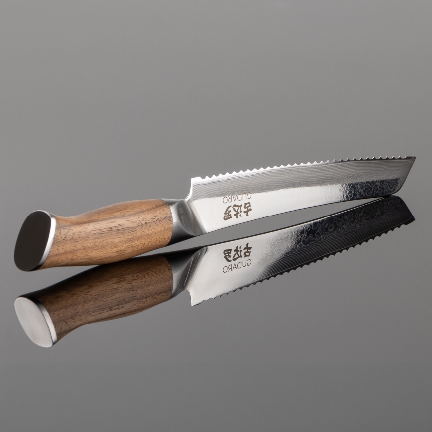 Gudaro - Damaskski kuhinjski nož za kruh TAKUMI 8, 67 slojeva čelika, duljina 20 cm, orah