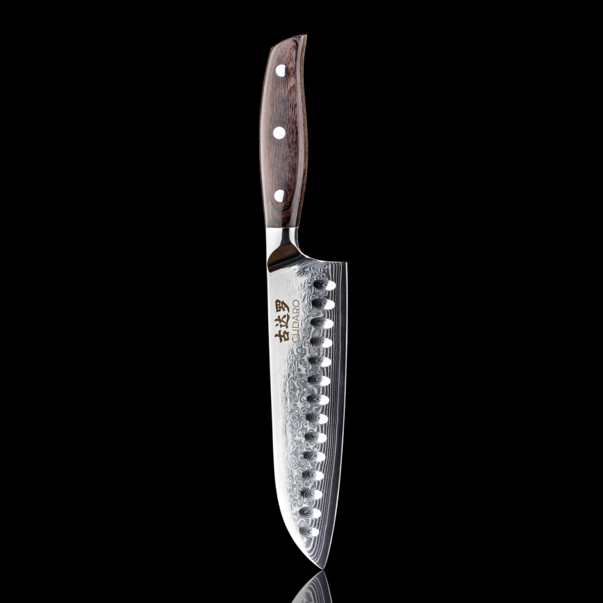 Gudaro - Santoku kuhinjski nož SHIRO od damasta 7, 67 slojeva čelika, duljina 17,5 cm