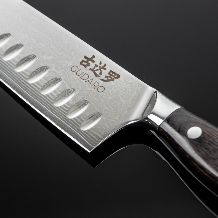 Gudaro - Santoku kuhinjski nož SHIRO od damasta 7, 67 slojeva čelika, duljina 17,5 cm