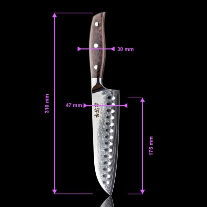 Gudaro - Santoku kuhinjski nož SHIRO od damasta 7, 67 slojeva čelika, duljina 17,5 cm
