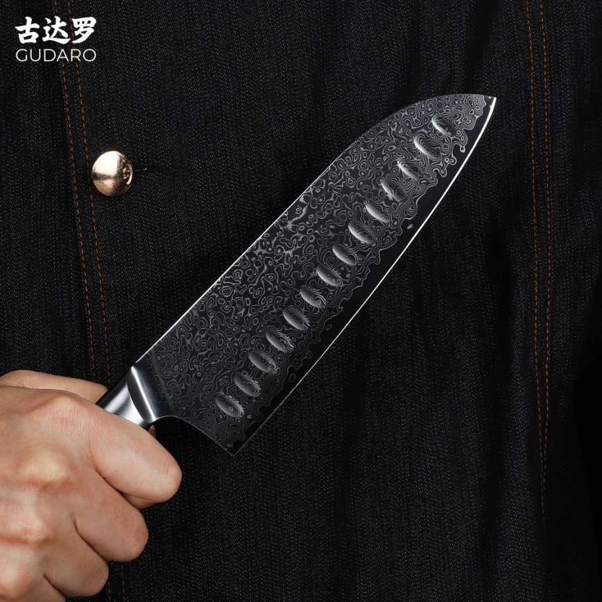 Gudaro - Damastni Santoku kuhinjski nož HIKARI 7, 67 slojeva čelika, duljina 17,5 cm