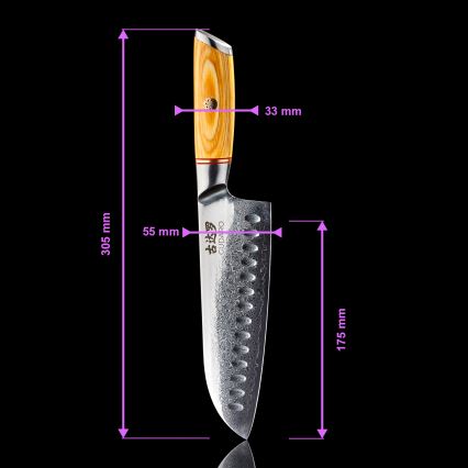 Gudaro - Damastni Santoku kuhinjski nož HIKARI 7, 67 slojeva čelika, duljina 17,5 cm