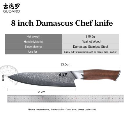 Gudaro - Damaškov kuhinjski nož TAKUMI 8, 67 slojeva čelika, duljina 20 cm, orah