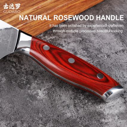 Gudaro - Damast Santoku kuhinjski nož KENSHO 7, 67 slojeva čelika, duljina 17,5 cm