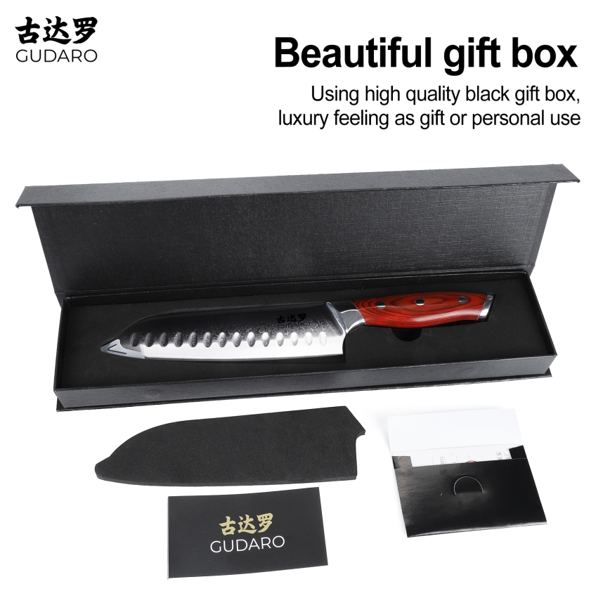 Gudaro - Damast Santoku kuhinjski nož KENSHO 7, 67 slojeva čelika, duljina 17,5 cm