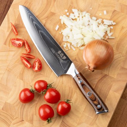 Gudaro - KOMPLET 1x damaskni nož šefa kuhinje FENG 8, 67 slojeva čelika, dužina 20 cm + 1x damaskni Santoku kuhinjski nož FENG 7,5, 67 slojeva čelika, dužina 18 cm + 1x BESPLATNO damaskni kuhinjski nož FENG 3,5, 67 slojeva čelika, dužina 9,5 cm