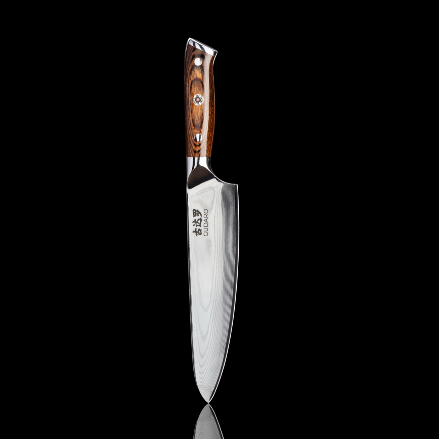 Gudaro - KOMPLET 1x damaskni nož šefa kuhinje FENG 8, 67 slojeva čelika, dužina 20 cm + 1x damaskni Santoku kuhinjski nož FENG 7,5, 67 slojeva čelika, dužina 18 cm + 1x BESPLATNO damaskni kuhinjski nož FENG 3,5, 67 slojeva čelika, dužina 9,5 cm