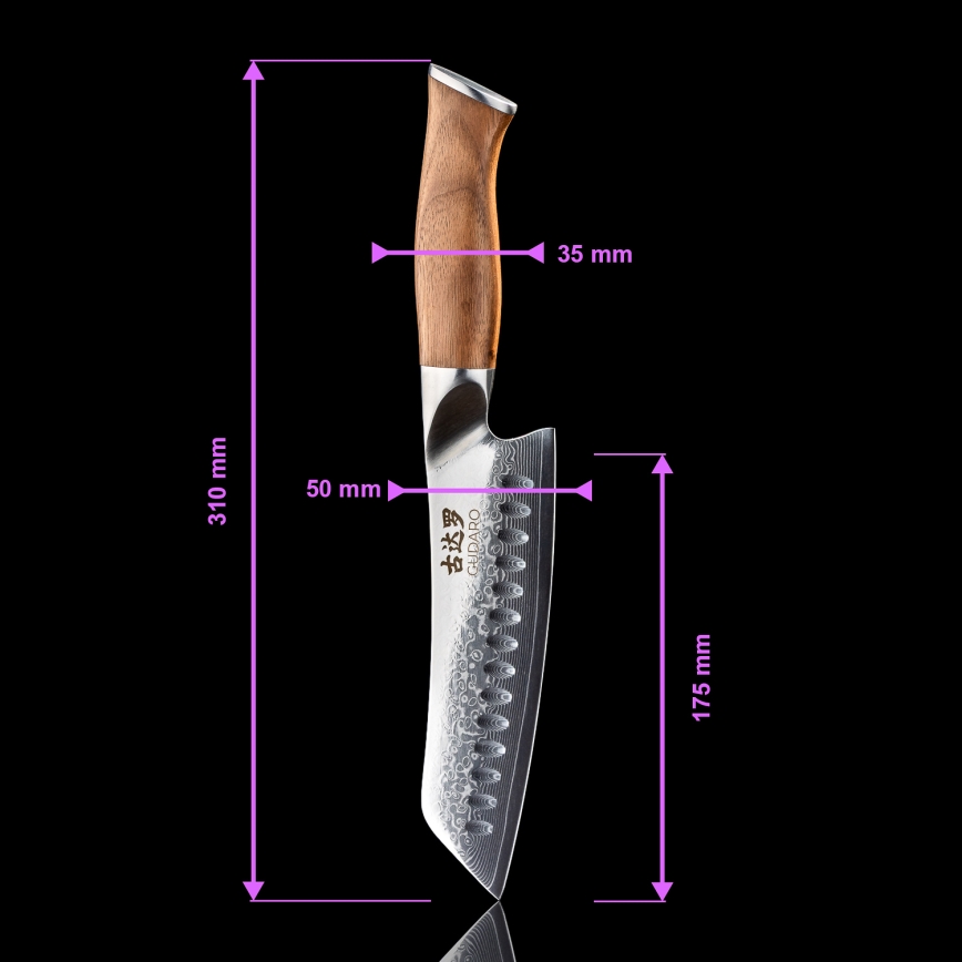 Gudaro - Damastni Santoku kuhinjski nož TAKUMI 7, 67 slojeva čelika, duljina 17,5 cm, orah