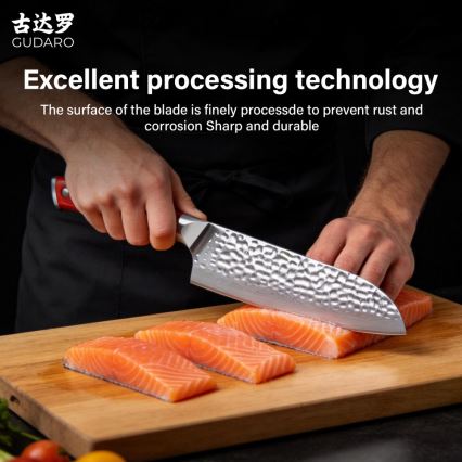 Gudaro - damastni kuhinjski Santoku nož MIYABI 7, 67 slojeva čelika, duljina 17,5 cm