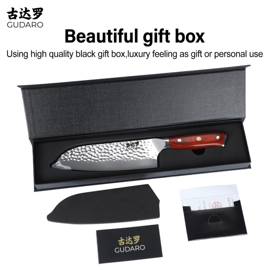 Gudaro - damastni kuhinjski Santoku nož MIYABI 7, 67 slojeva čelika, duljina 17,5 cm