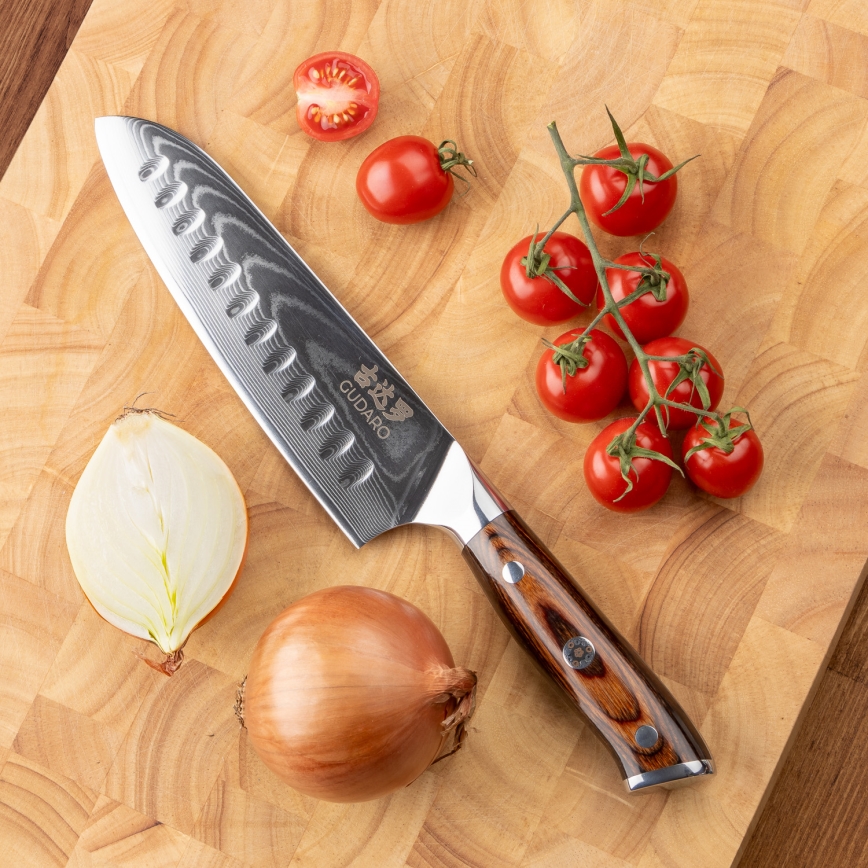 Gudaro - KOMPLET 2x Santoku kuhinjski nož FENG 7,5, od damaškog čelika, 67 slojeva čelika, duljina 18 cm + 1x BESPLATNO kuhinjski nož za voće FENG 3,5, od damaškog čelika, 67 slojeva čelika, duljina 9,5 cm