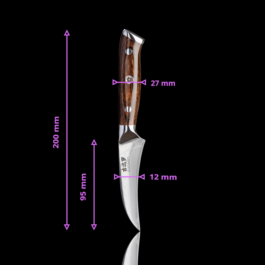 Gudaro - SET 1x chef nož FENG 8, od damaškog čelika, 67 slojeva čelika, duljina 20 cm + 1x Santoku kuhinjski nož FENG 7,5, od damaškog čelika, 67 slojeva čelika, duljina 18 cm + 1x BESPLATNO nož za voće FENG 3,5, od damaškog čelika, 67 slojeva čel