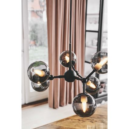 Halo Design 736553 - Luster na sajli ATOM 6xG9/28W/230V promjer 45 cm crna/zadimljena crna