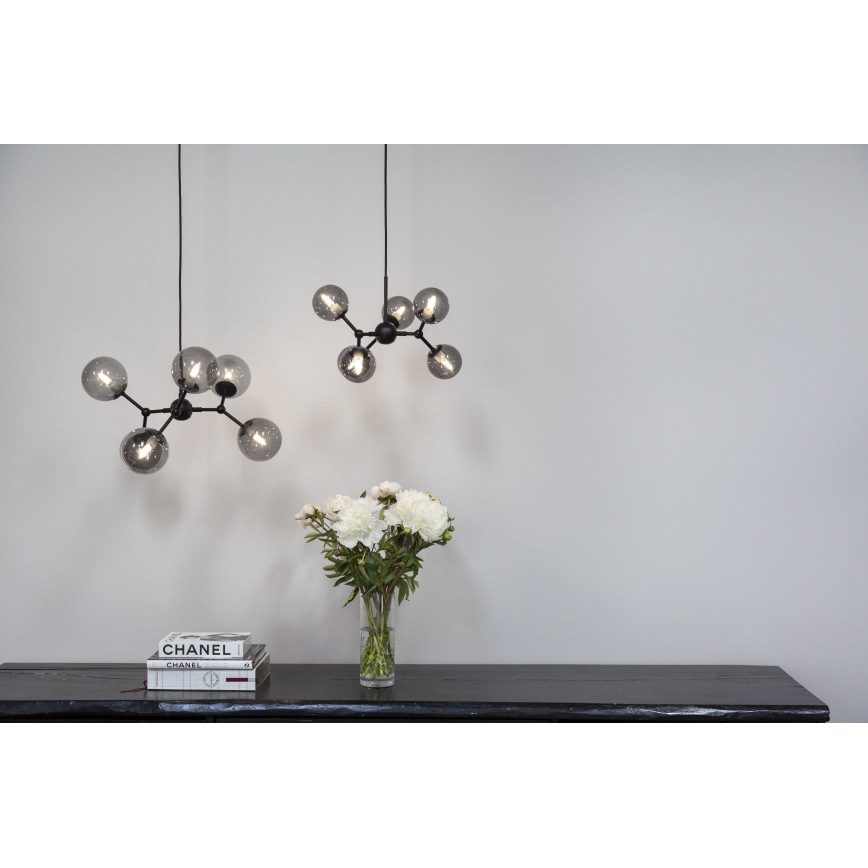 Halo Design 736553 - Luster na sajli ATOM 6xG9/28W/230V promjer 45 cm crna/zadimljena crna