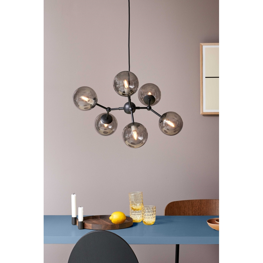 Halo Design 738823 - Viseći luster na sajli ATOM 6xG9/28W/230V promjer 57 cm crna/dimljeno-crna