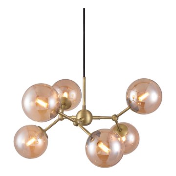 Halo Design 738830 - Luster na sajli ATOM, 6x G9/28W/230V, Ø 57 cm, mesing/zadimljeno bež
