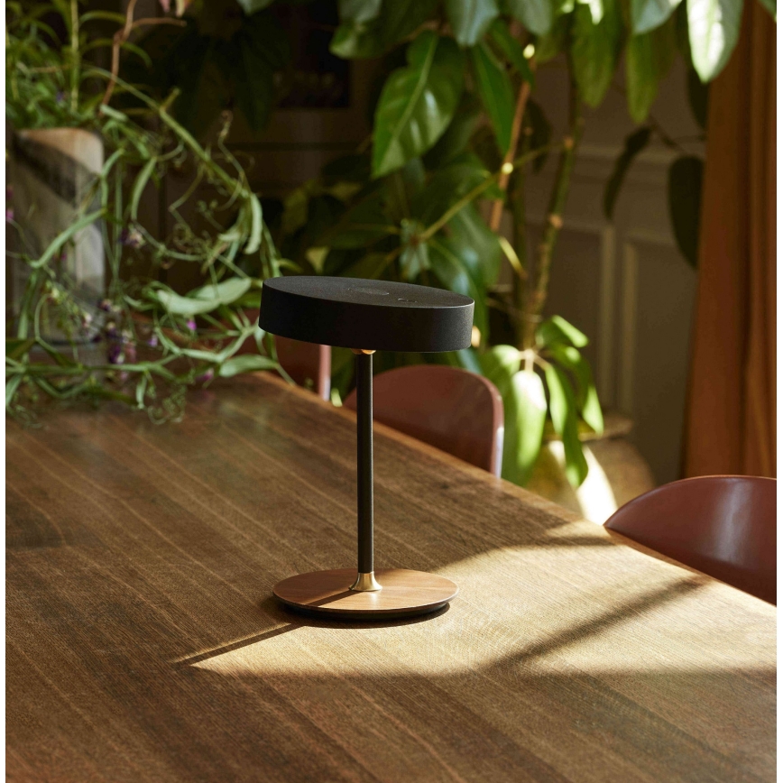 Halo Design 745777 - LED stolna lampa ON THE MOVE, prigušiva i punjiva, LED/2,5W/4000 mAh, crna/drvo