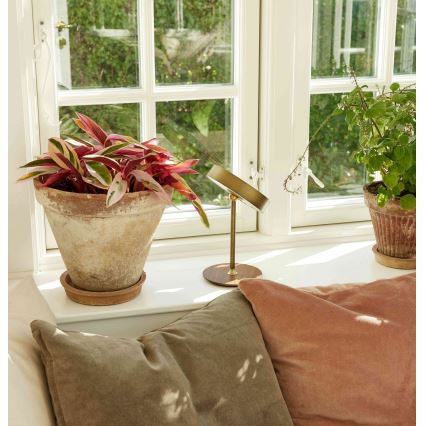 Halo Design 745784 - LED stolna lampa ON THE MOVE, s mogućnošću prigušivanja, punjiva, LED/2,5W/4000 mAh, mesing/drvo