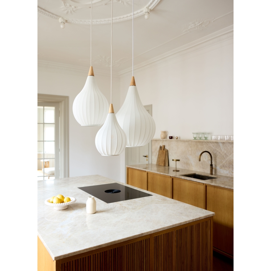 Halo Design 746262 - Luster na sajli DROPS 1xE27/40W/230V Ø 30 cm bijela/hrast