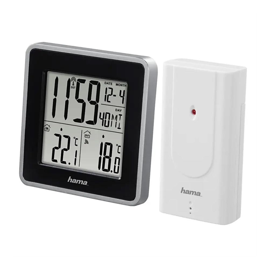 Hama - Meteorološka stanica s LCD zaslonom i budilicom 2xAA + 2xAA crna/siva