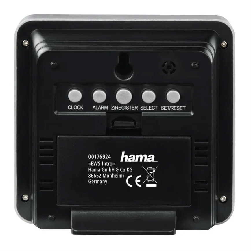 Hama - Meteorološka stanica s LCD zaslonom i budilicom 2xAA + 2xAA crna/siva