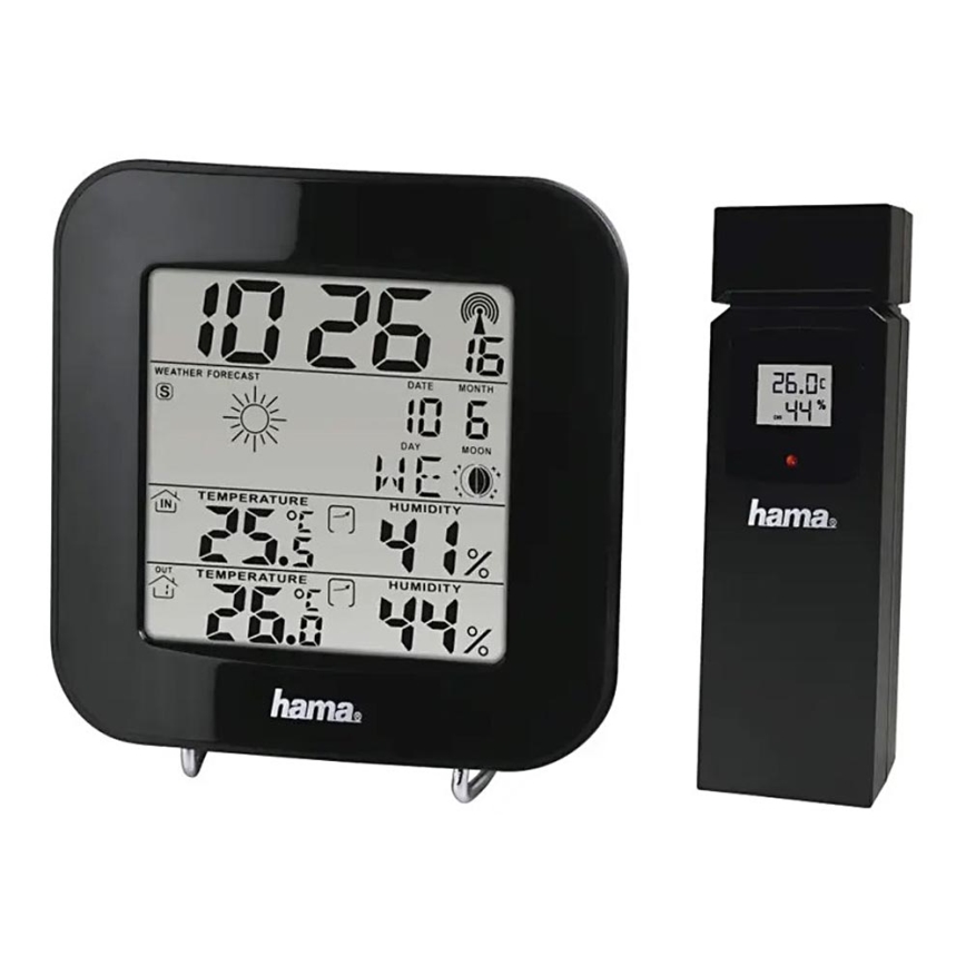 Hama - Meteorološka stanica s LCD zaslonom i budilicom 2xAA + 2xAAA crna
