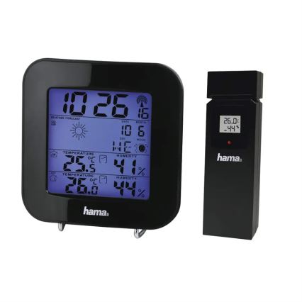 Hama - Meteorološka stanica s LCD zaslonom i budilicom 2xAA + 2xAAA crna