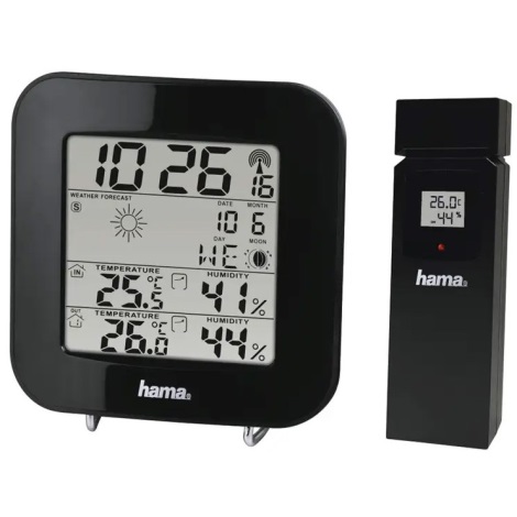 Hama - Meteorološka stanica s LCD zaslonom i budilicom 2xAA crna