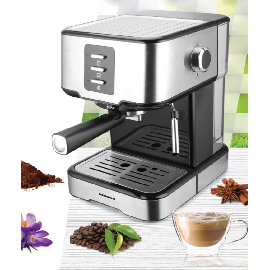 Heinner HEM-850IXBK - Espresso aparat s portafilom 850W/230V inox/crna