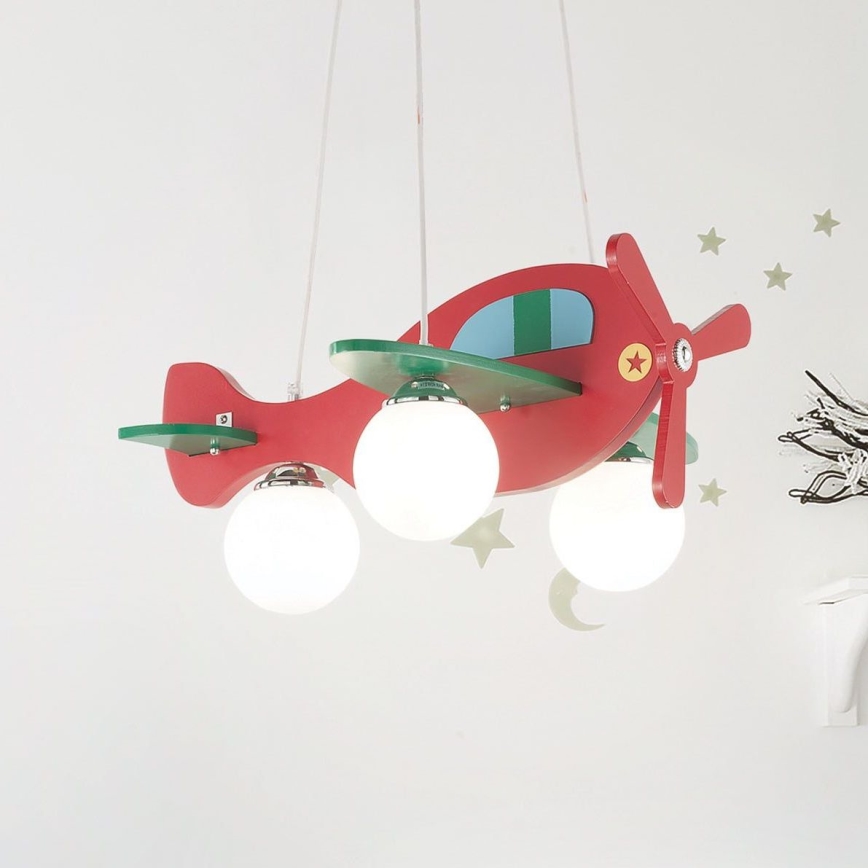 Ideal Lux - Dječji luster na sajli AVION 3xE27/28W/230V crvena