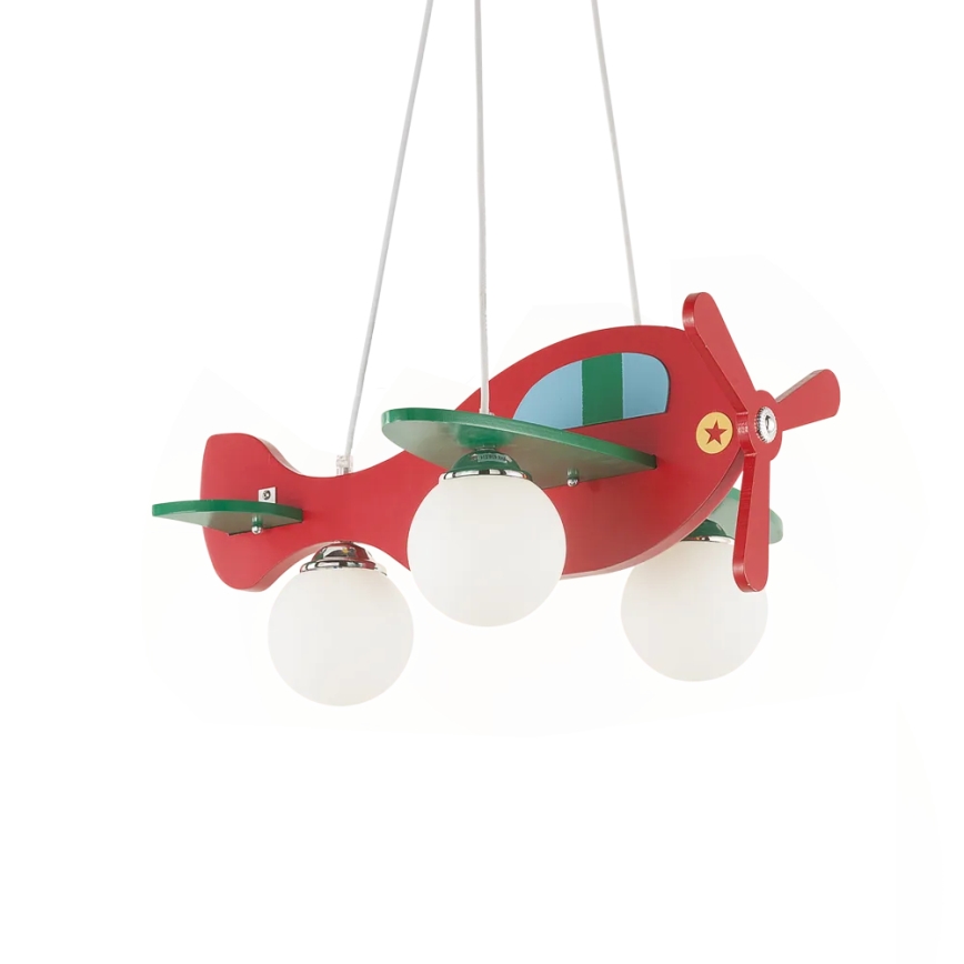 Ideal Lux - Dječji luster na sajli AVION 3xE27/28W/230V crvena