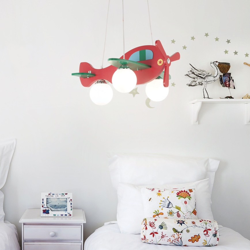Ideal Lux - Dječji luster na sajli AVION 3xE27/28W/230V crvena