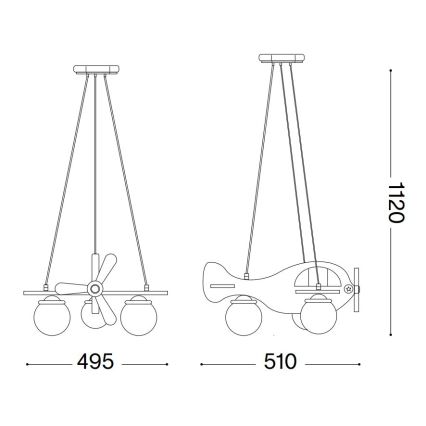 Ideal Lux - Dječji luster na sajli AVION 3xE27/28W/230V crvena